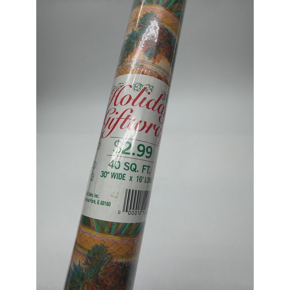 Vintage J&G Sales Christmas Gift Wrap Roll 40 Sq Ft Floral Scenic 30in x 16ft